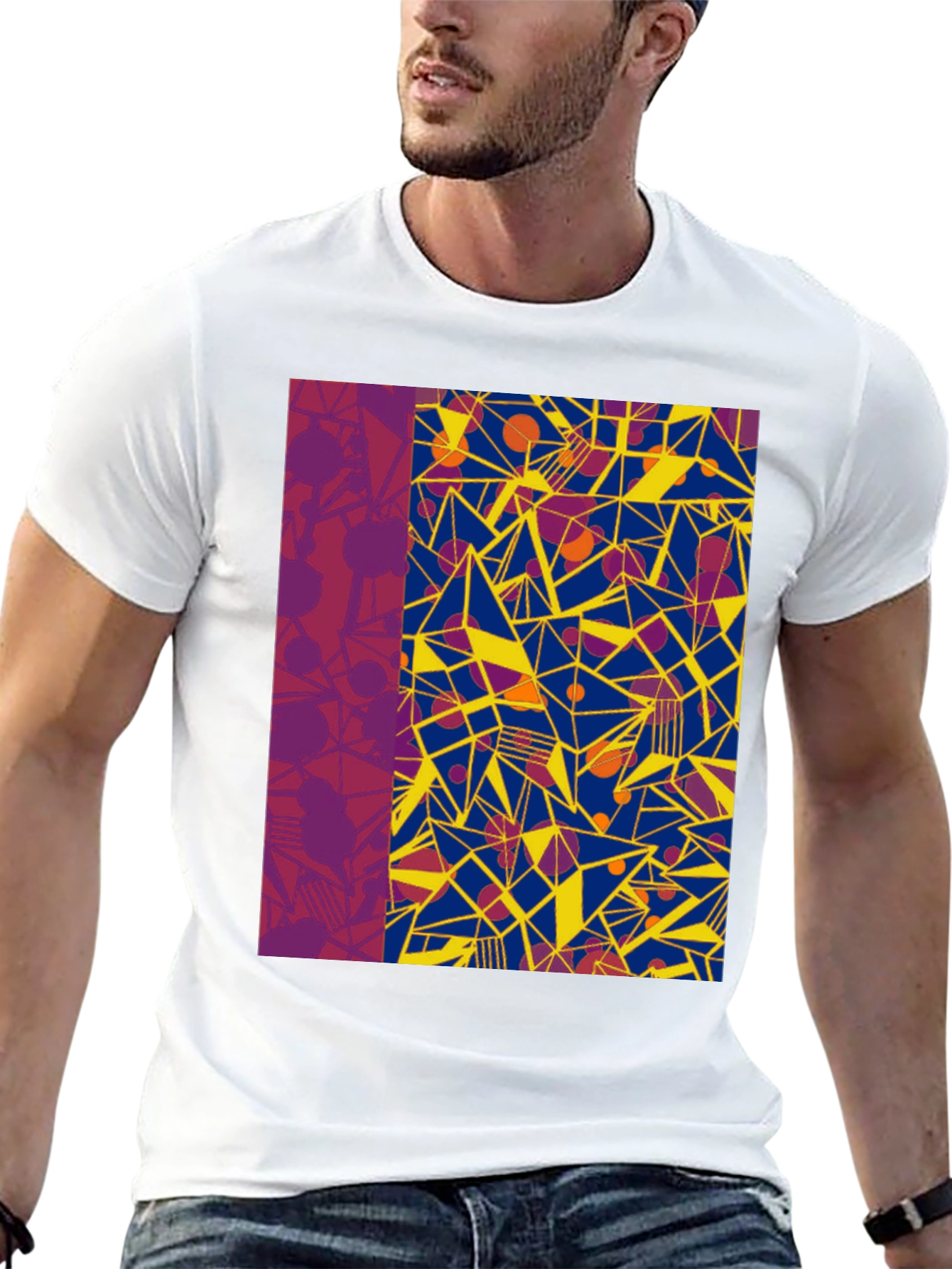Black Abstract Geometric Print Black T-Shirt view 13