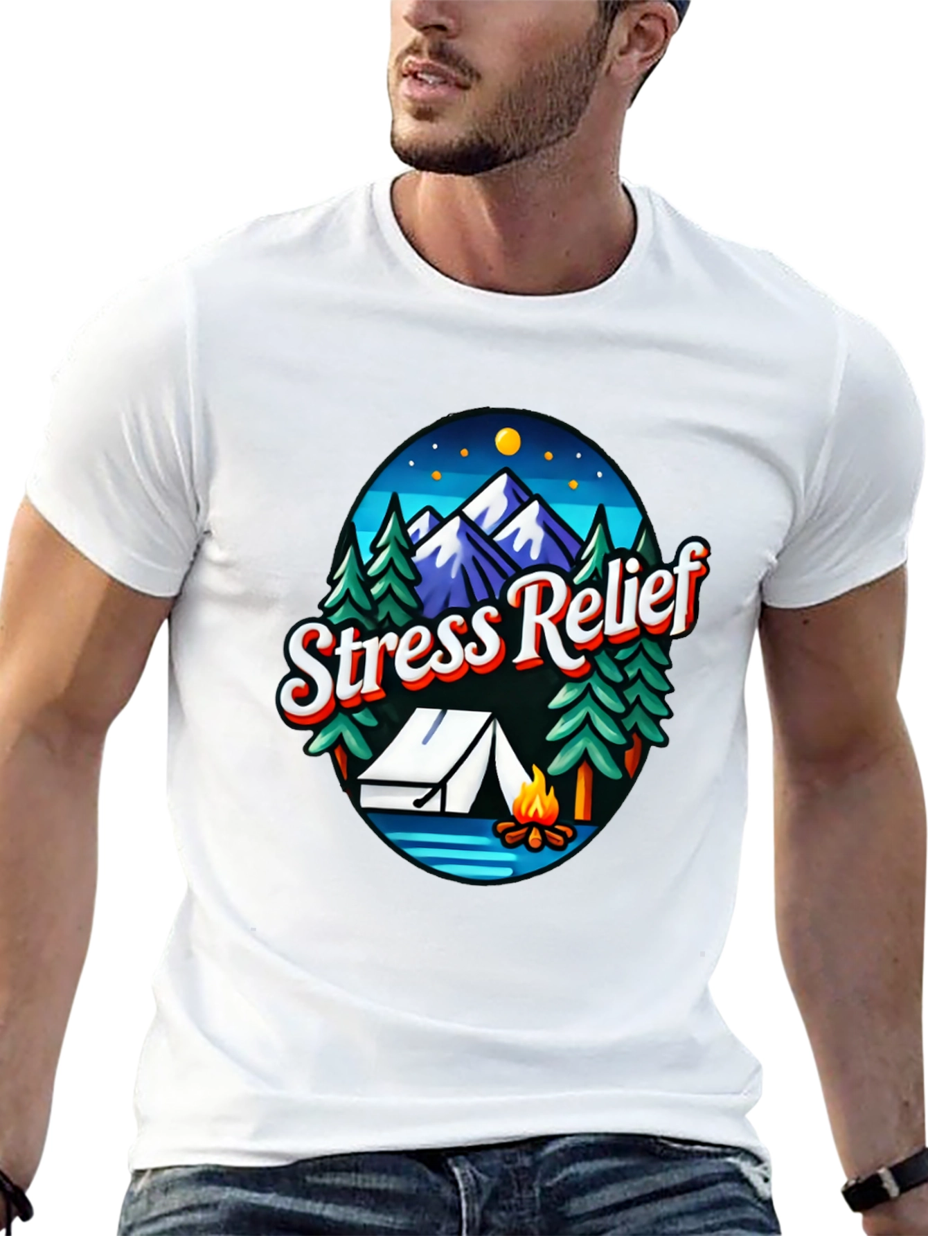 Black Stress Relief Camping Graphic T-Shirt view 13