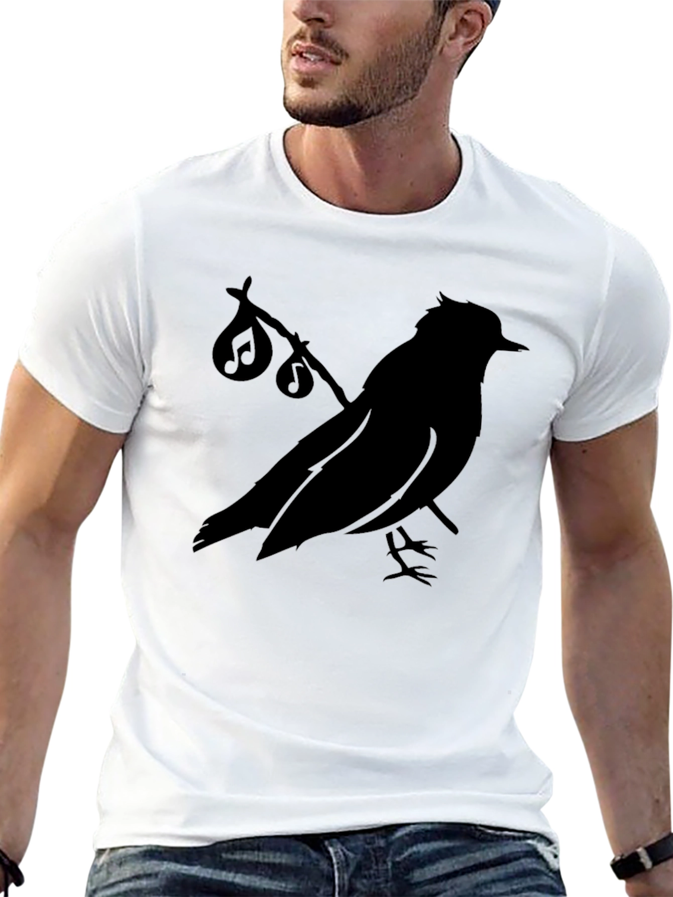 Black Musical Bird Silhouette Black T-Shirt view 13