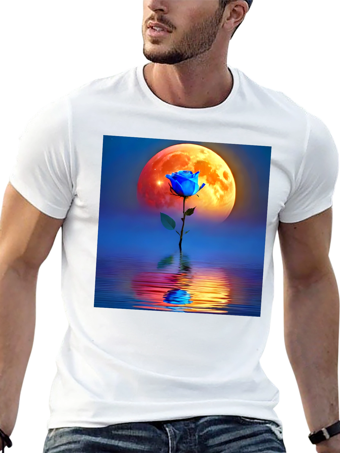 Black Blue Rose Moon Graphic Tee view 13