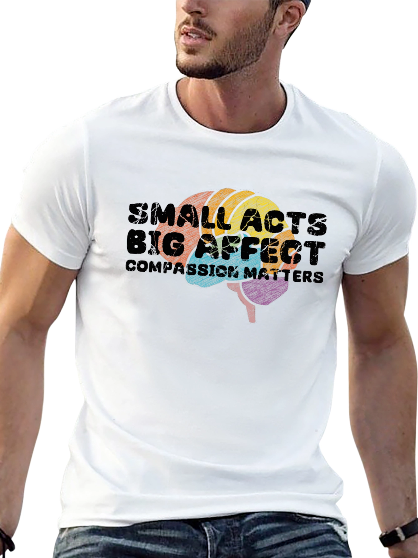 Black Small Acts, Big Affect Brain Graphic T-Shirt view 13