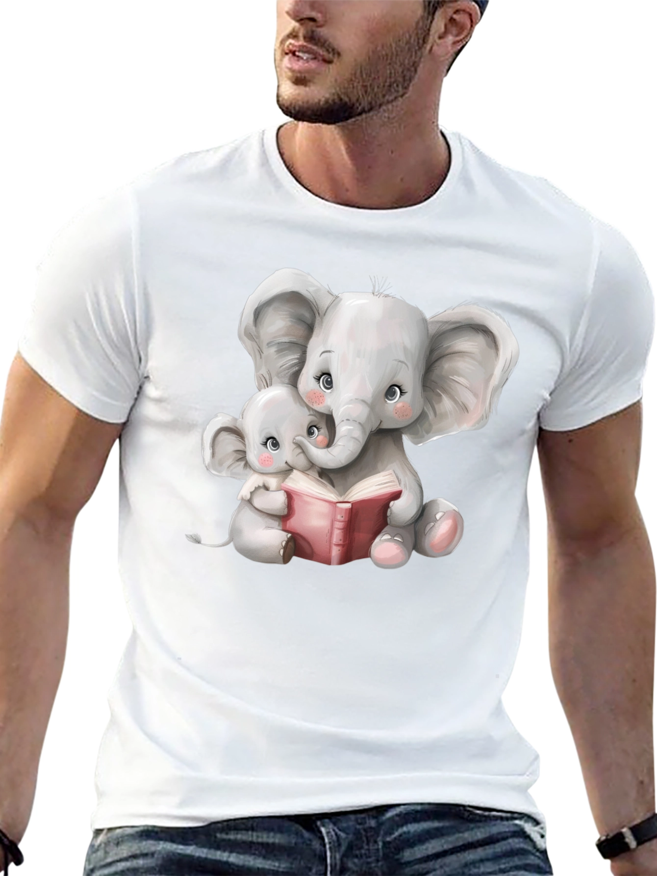 Black Elephant Mom and Baby Reading Black T-Shirt view 13