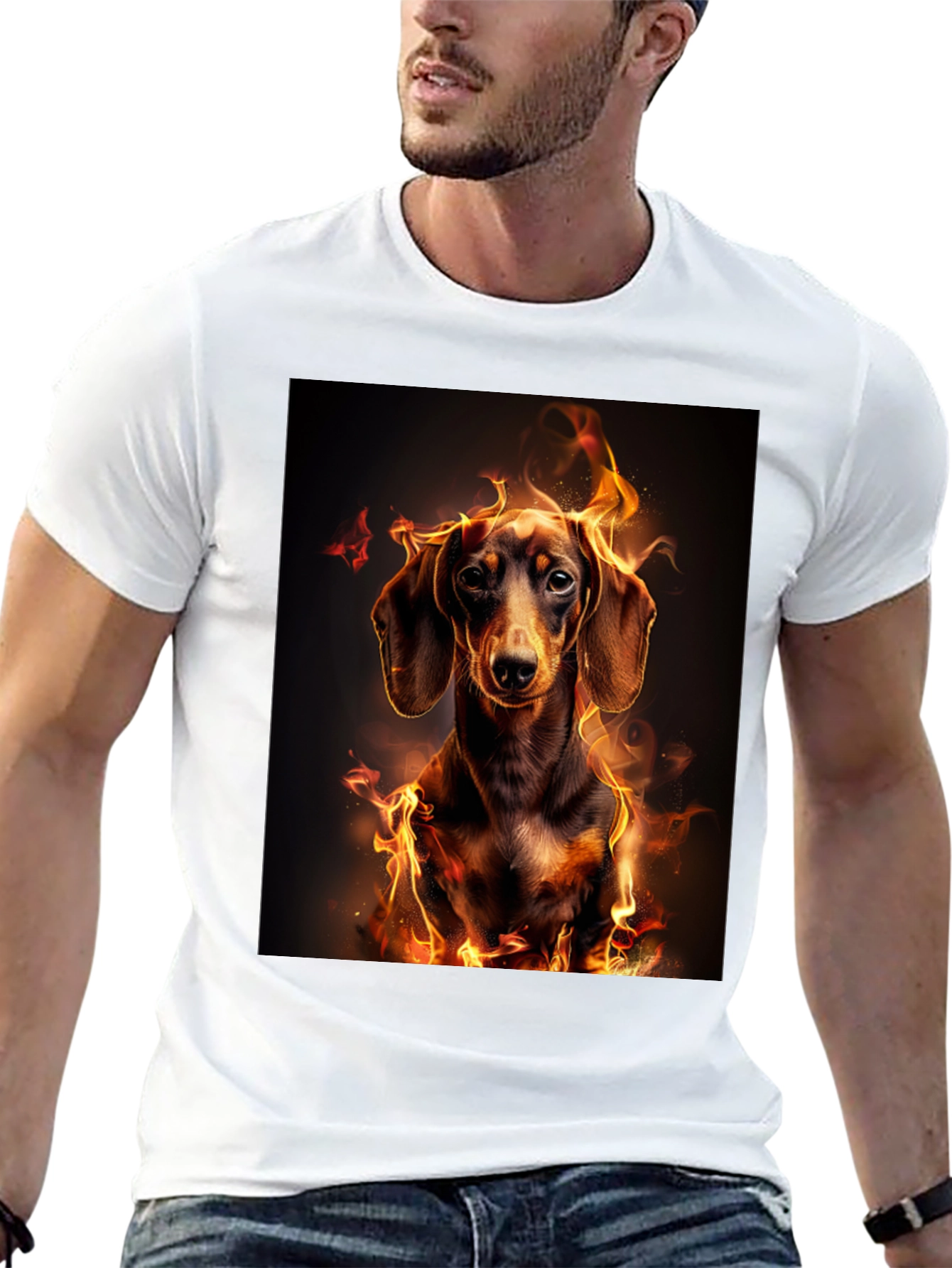 Black Fiery Dachshund Graphic Tee - Men's Black T-Shirt view 13