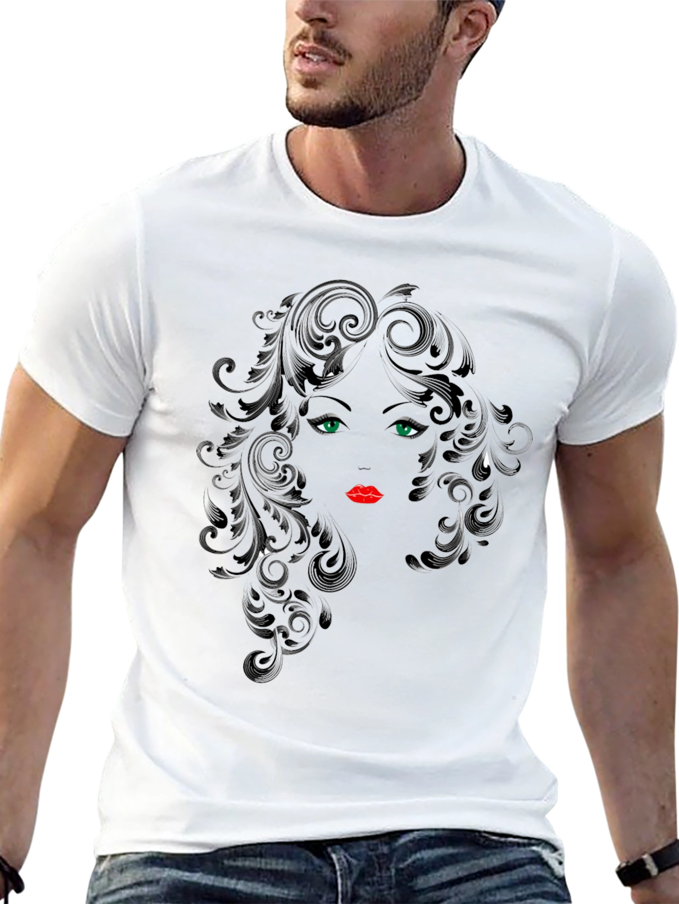 Black Elegant Woman Face Graphic Black T-Shirt view 13