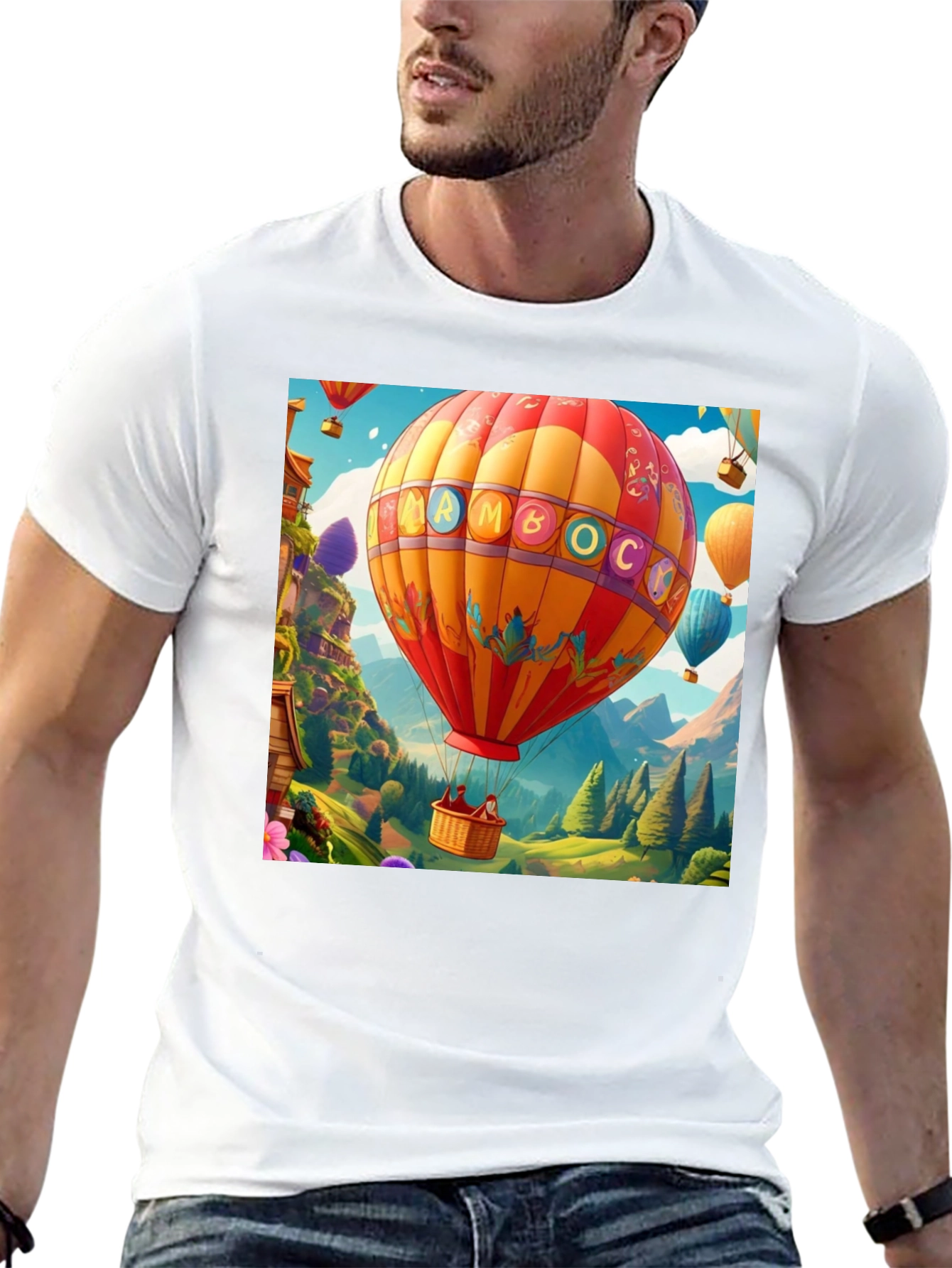 Black Cartoon Hot Air Balloon Graphic Tee view 13