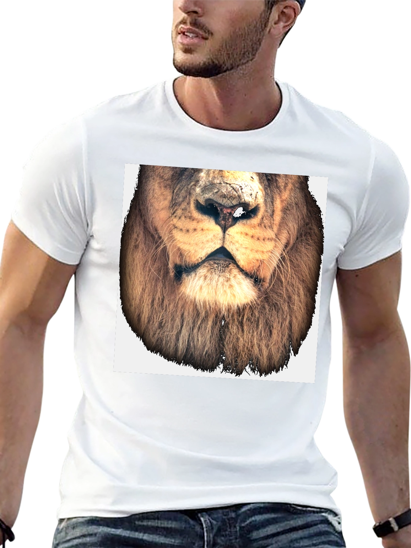 Black Lion Face Graphic Tee - Black Cotton T-Shirt view 13