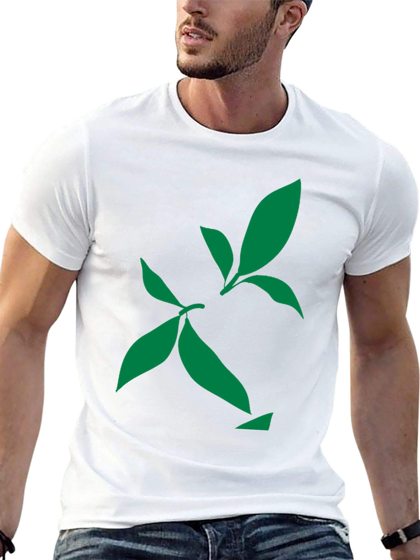 Black Green Leaf Design Black T-Shirt view 13