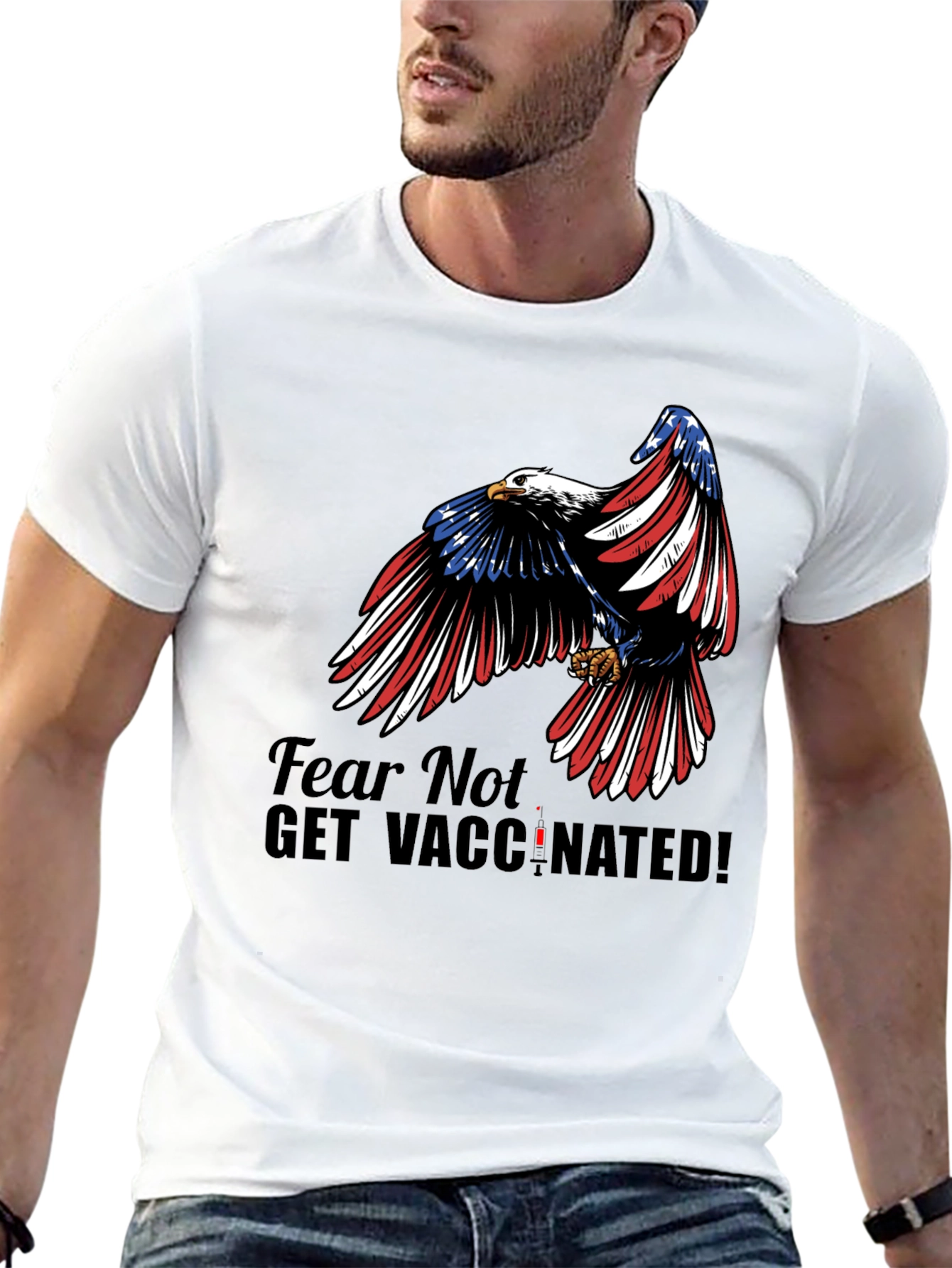 Black Fear Not Get Vaccinated Eagle Patriotic T-Shirt view 13