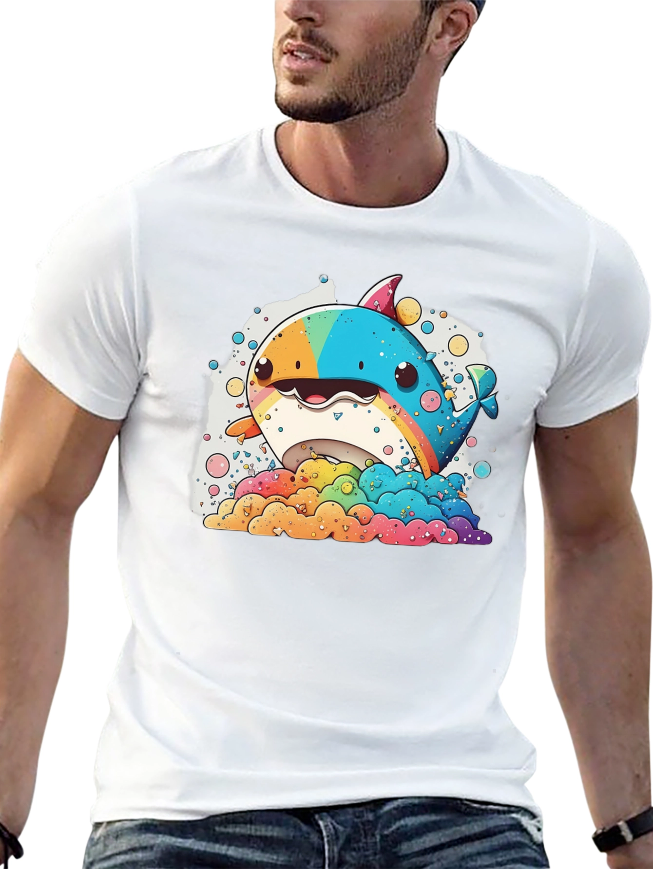 Black Rainbow Whale Graphic Tee - Fun & Colorful Design view 13