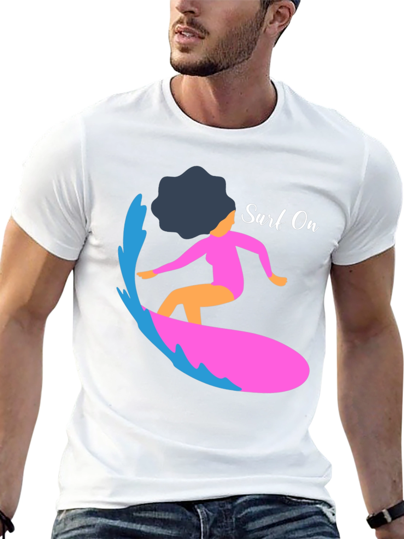 Black Surf On Graphic Tee - Mens Casual Black T-Shirt view 13