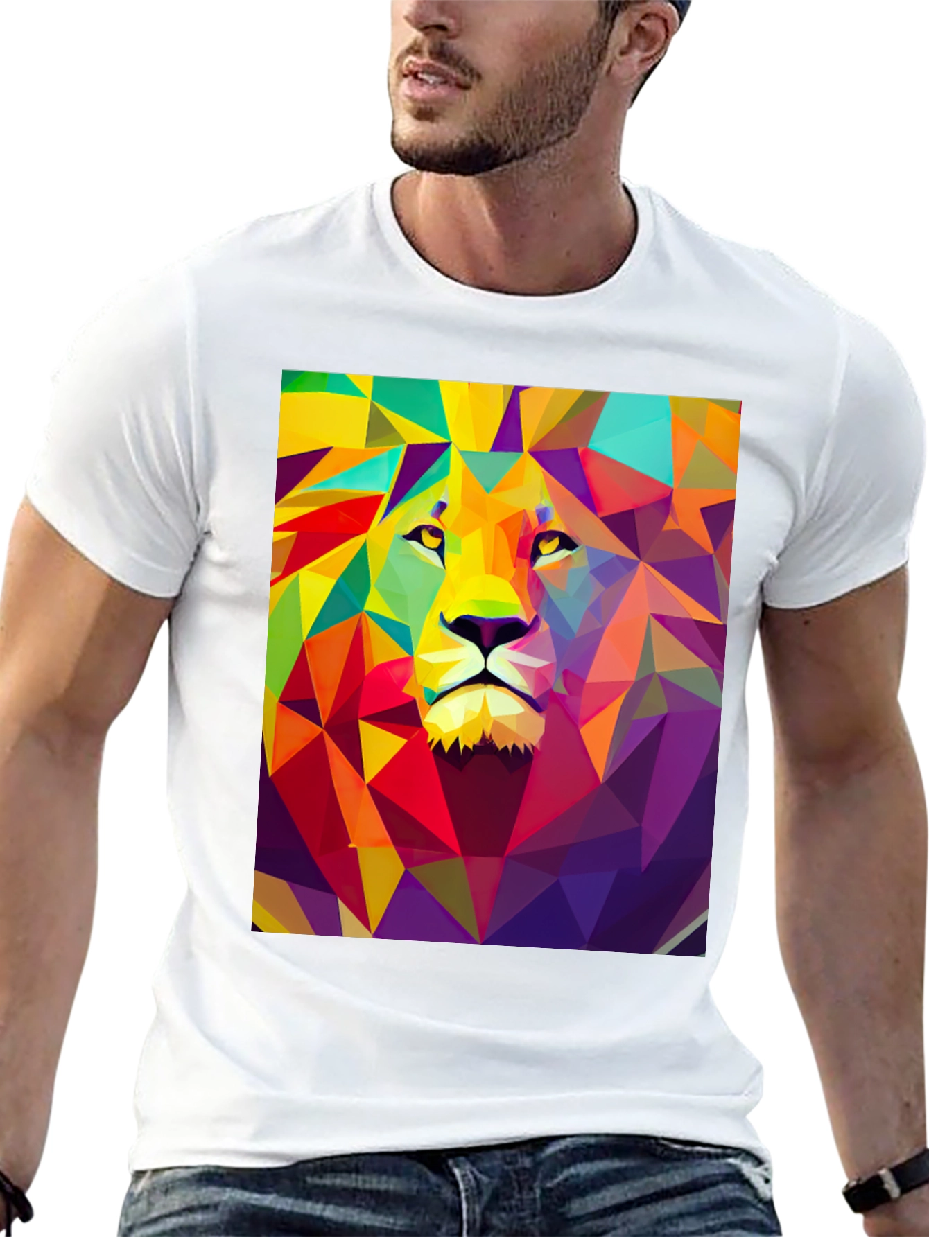 Black Geometric Lion Graphic Tee - Black Cotton Comfort view 13