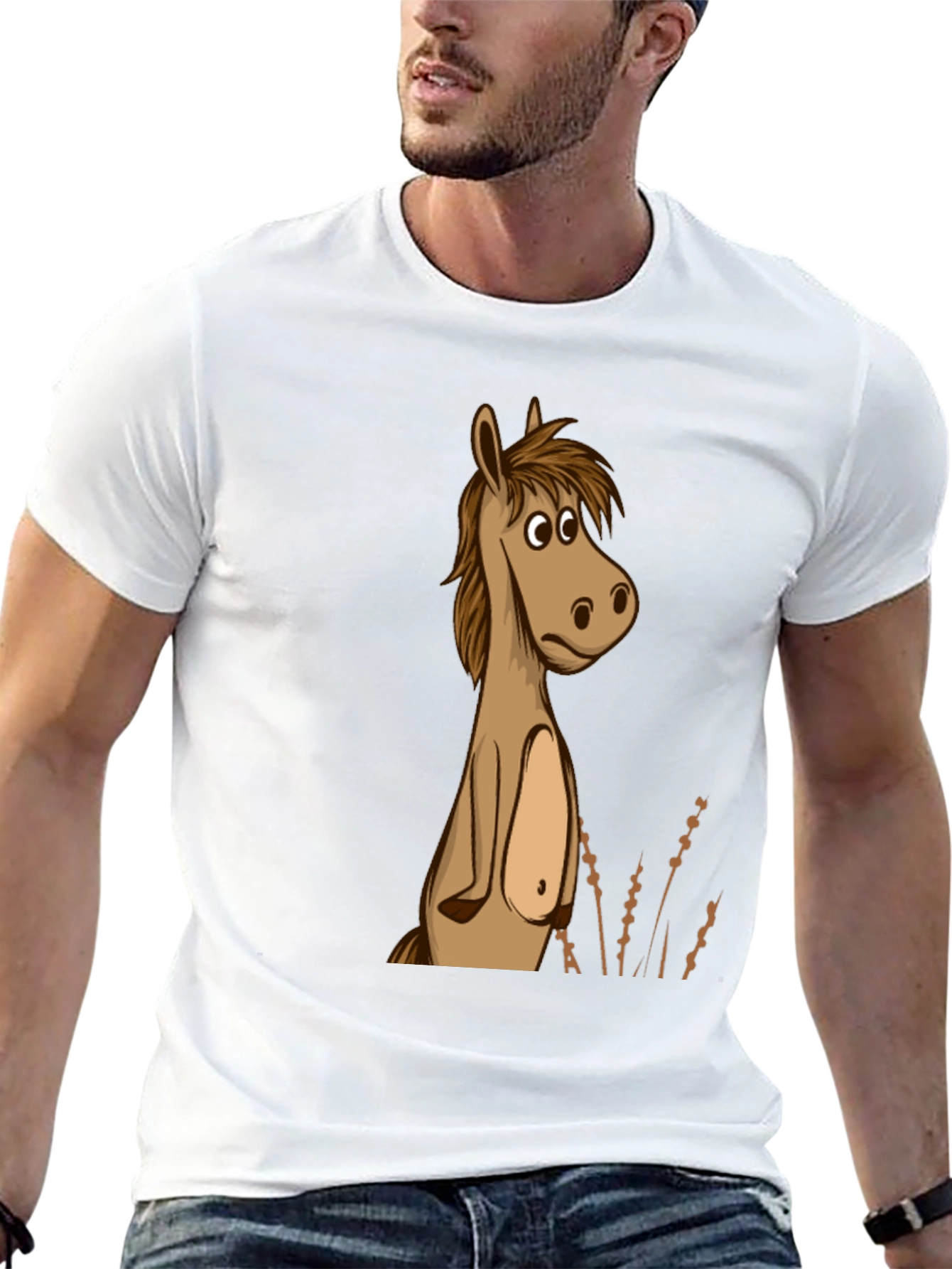 Black Funny Horse Cartoon Graphic Black T-Shirt view 13
