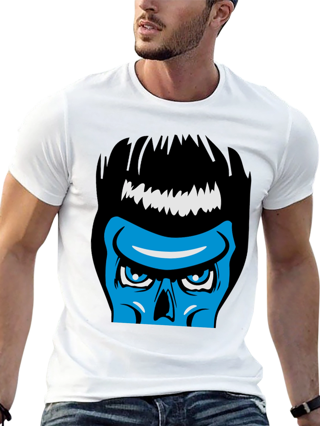 Black Blue Skull Graphic Black T-Shirt - Cool & Edgy Design view 13