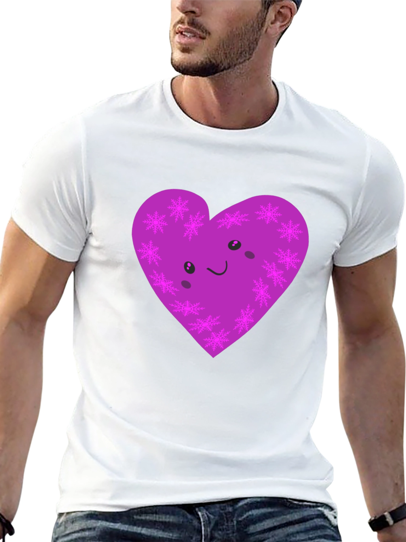 Black Cute Purple Snowflake Heart Graphic T-Shirt view 13