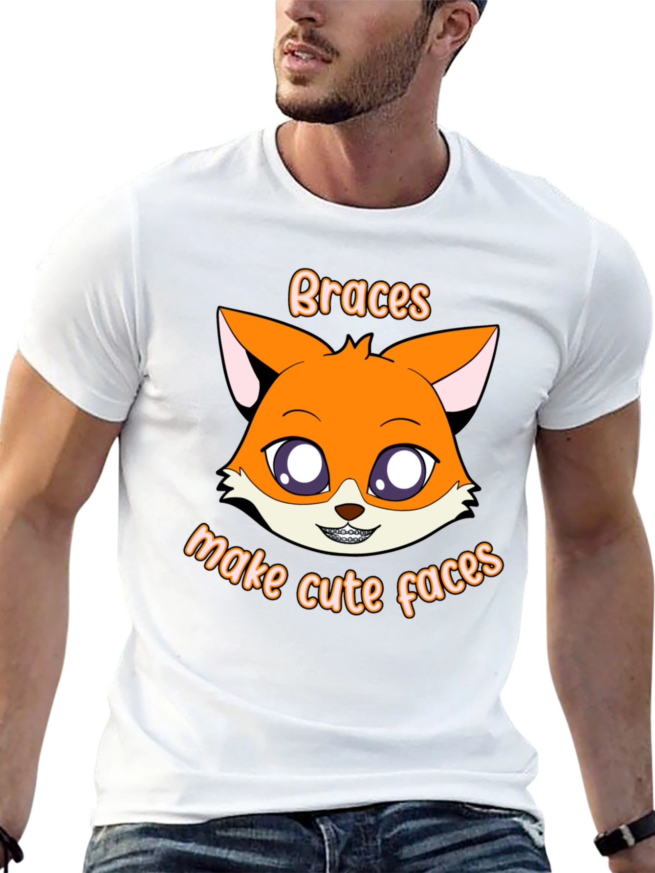 Black Cute Fox Braces T-Shirt - Make Cute Faces! view 13