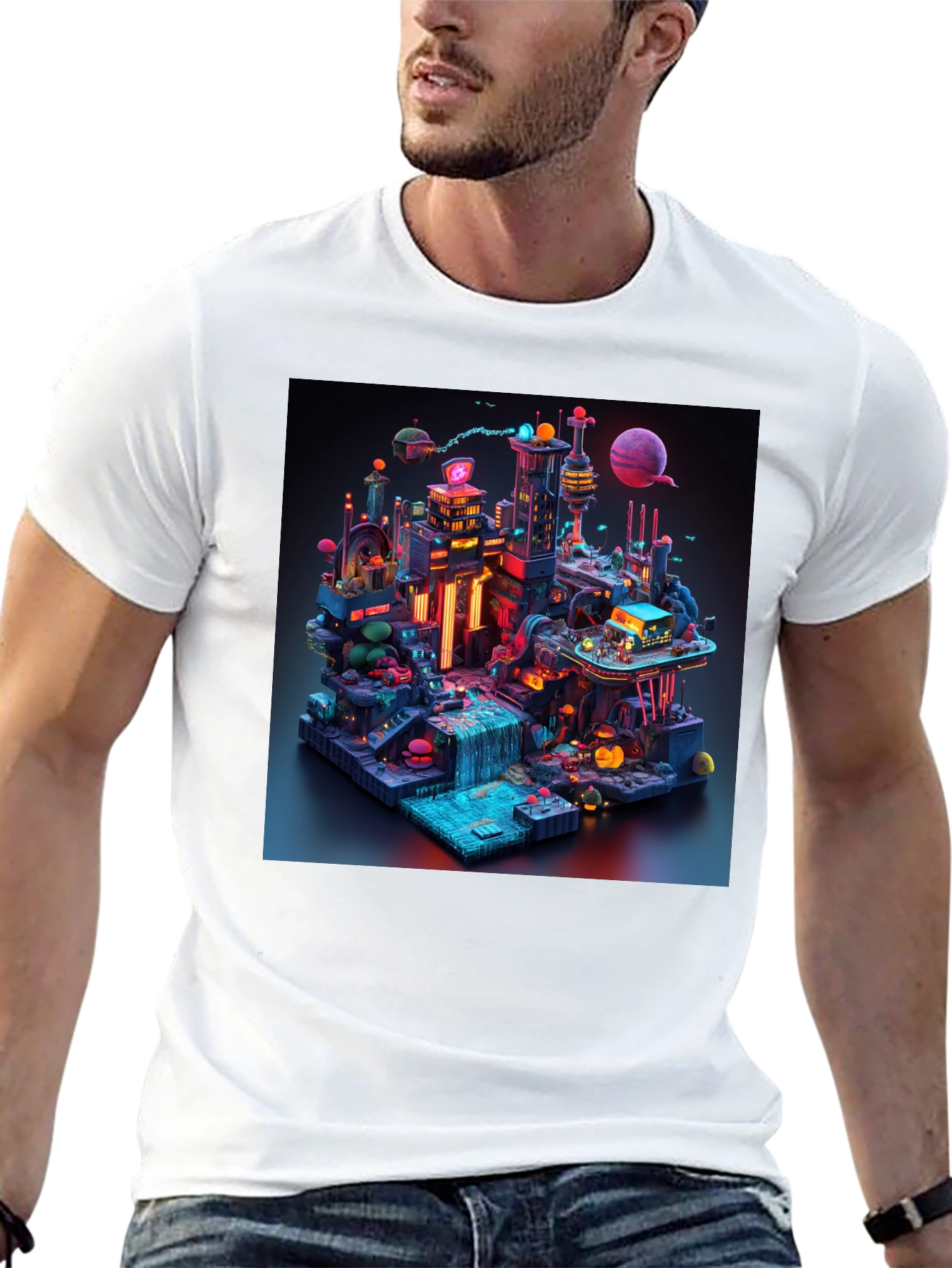 Black Futuristic Cityscape Graphic Tee view 13