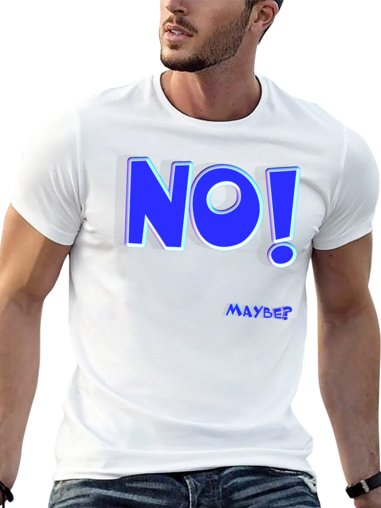 Black Funny "NO! MAYBE?" Graphic Tee - Men's Black T-Shirt view 13