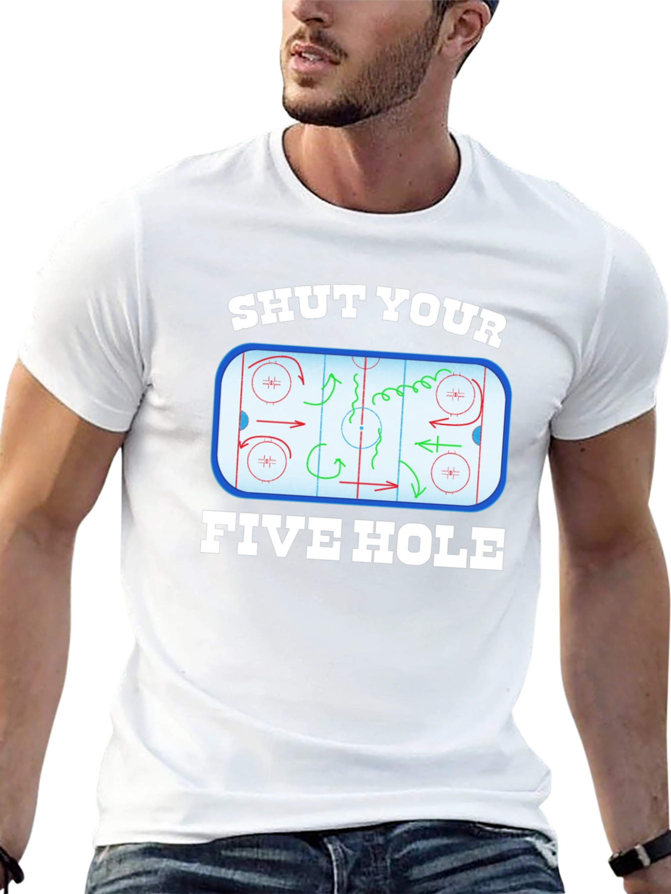 Black Shut Your Five Hole Hockey T-Shirt view 13