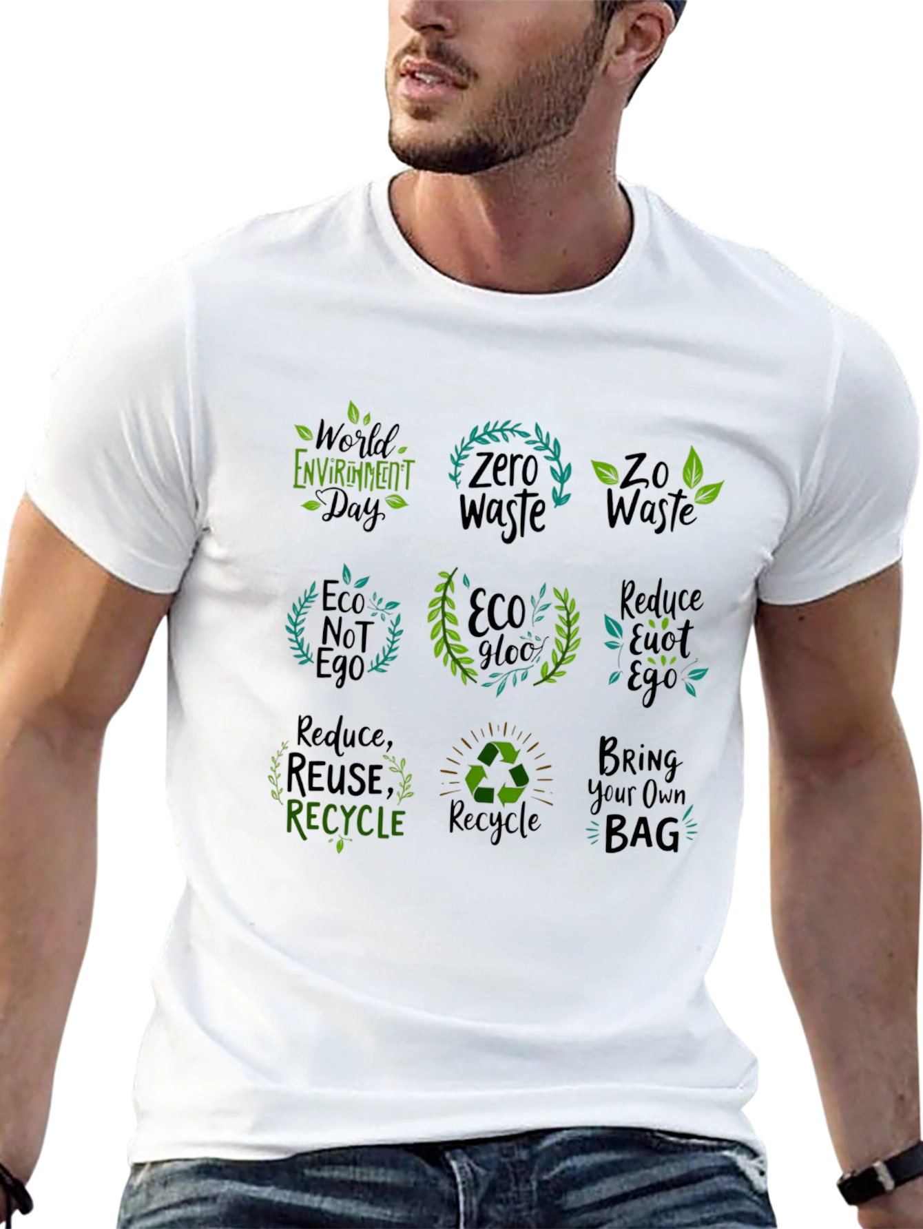 Black Eco-Friendly Graphic T-Shirt - Zero Waste & Recycling Design view 13