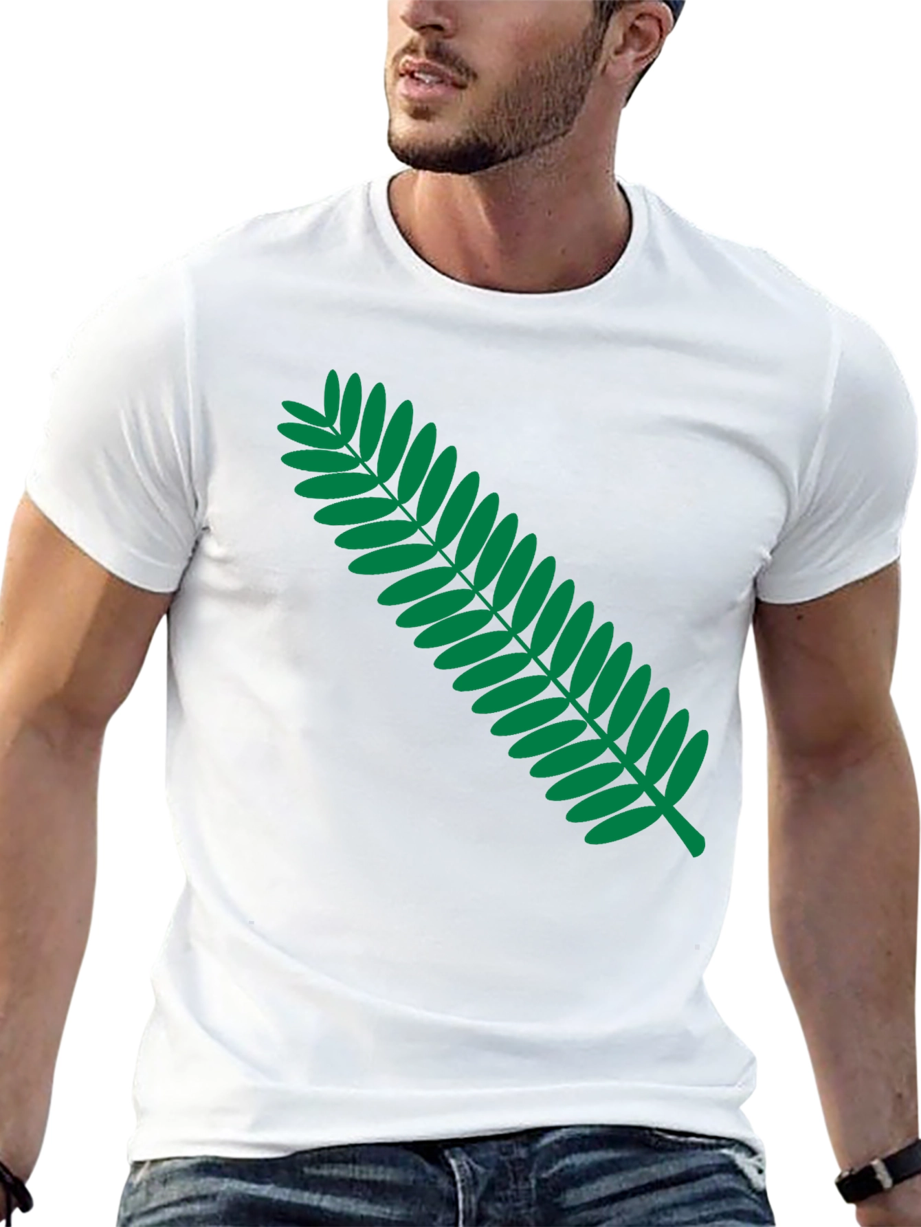 Black Black T-Shirt with Green Fern Graphic Print view 13