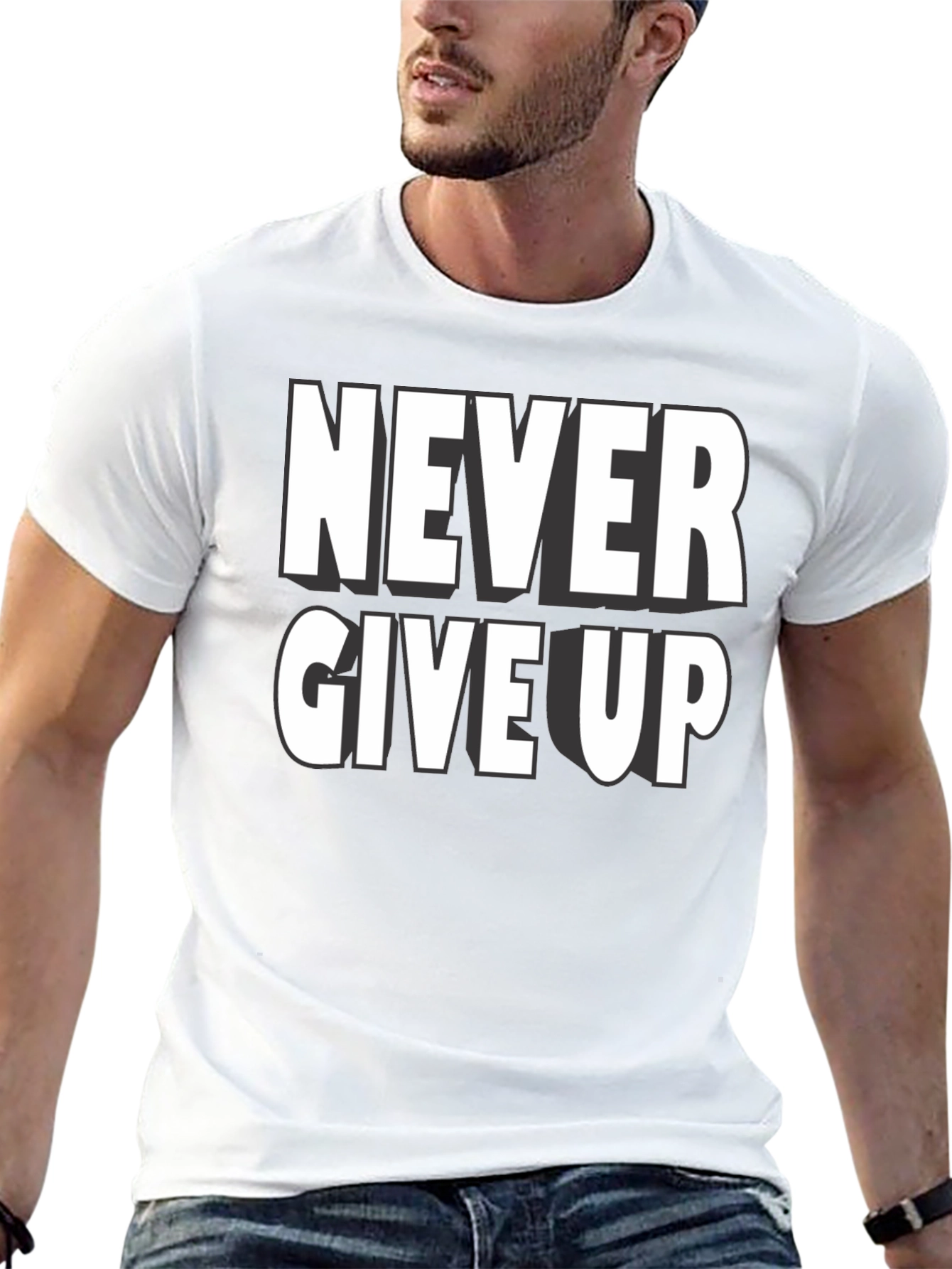 Black Never Give Up Graphic T-Shirt view 13