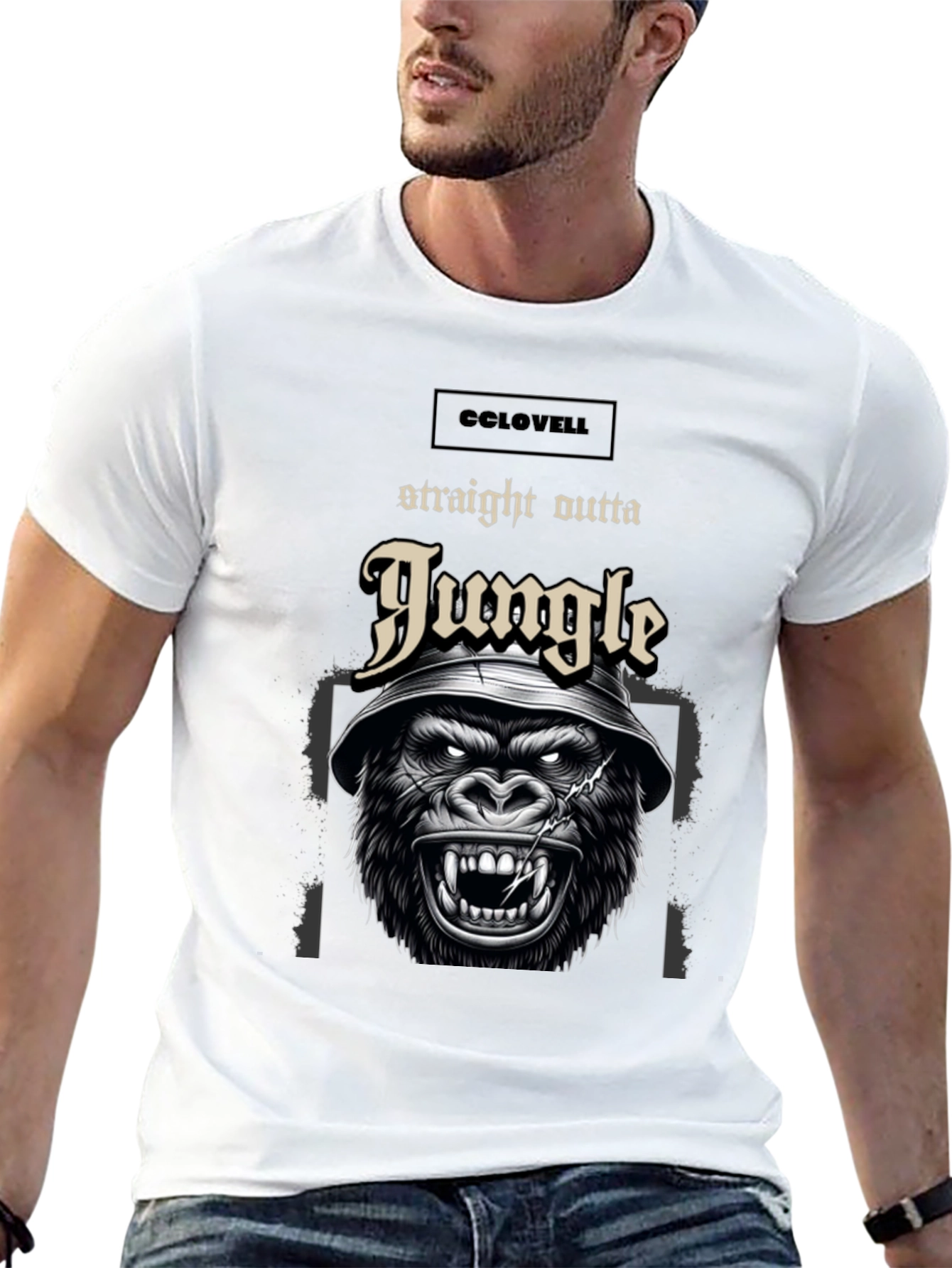 Black Straight Outta Jungle Gorilla Graphic Tee - Black view 13