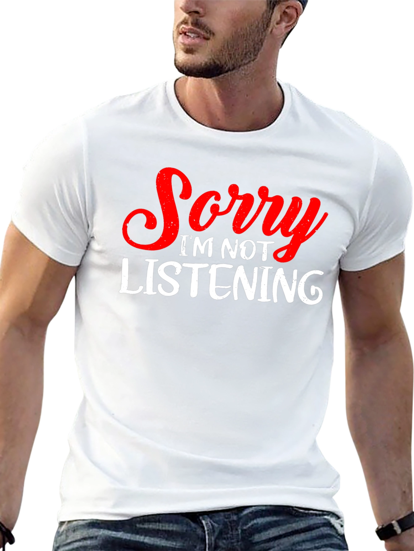 Black Funny "Sorry I'm Not Listening" Graphic T-Shirt view 13