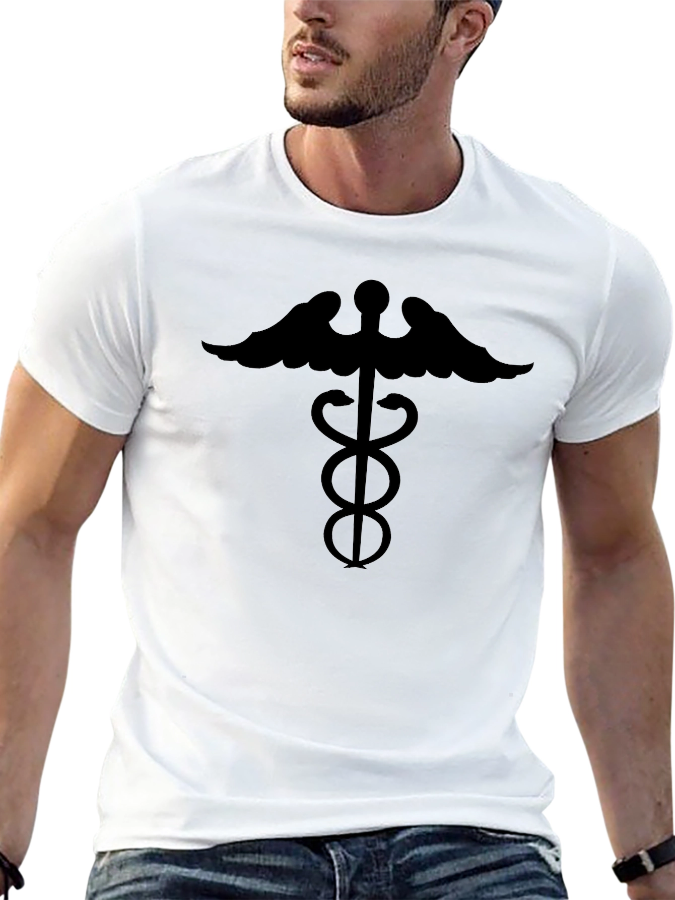 Black Caduceus Symbol Graphic T-Shirt view 13