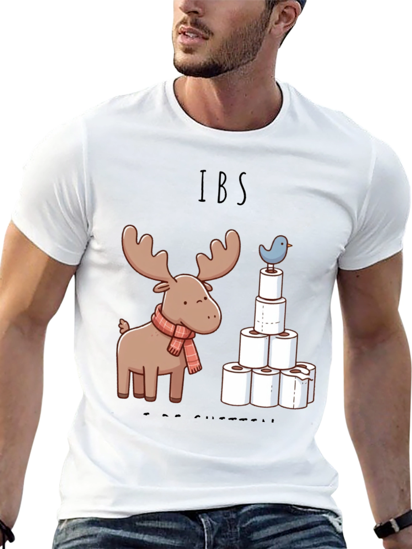 Black IBS Humor Tee - Moose and TP Tower Graphic T-Shirt view 13