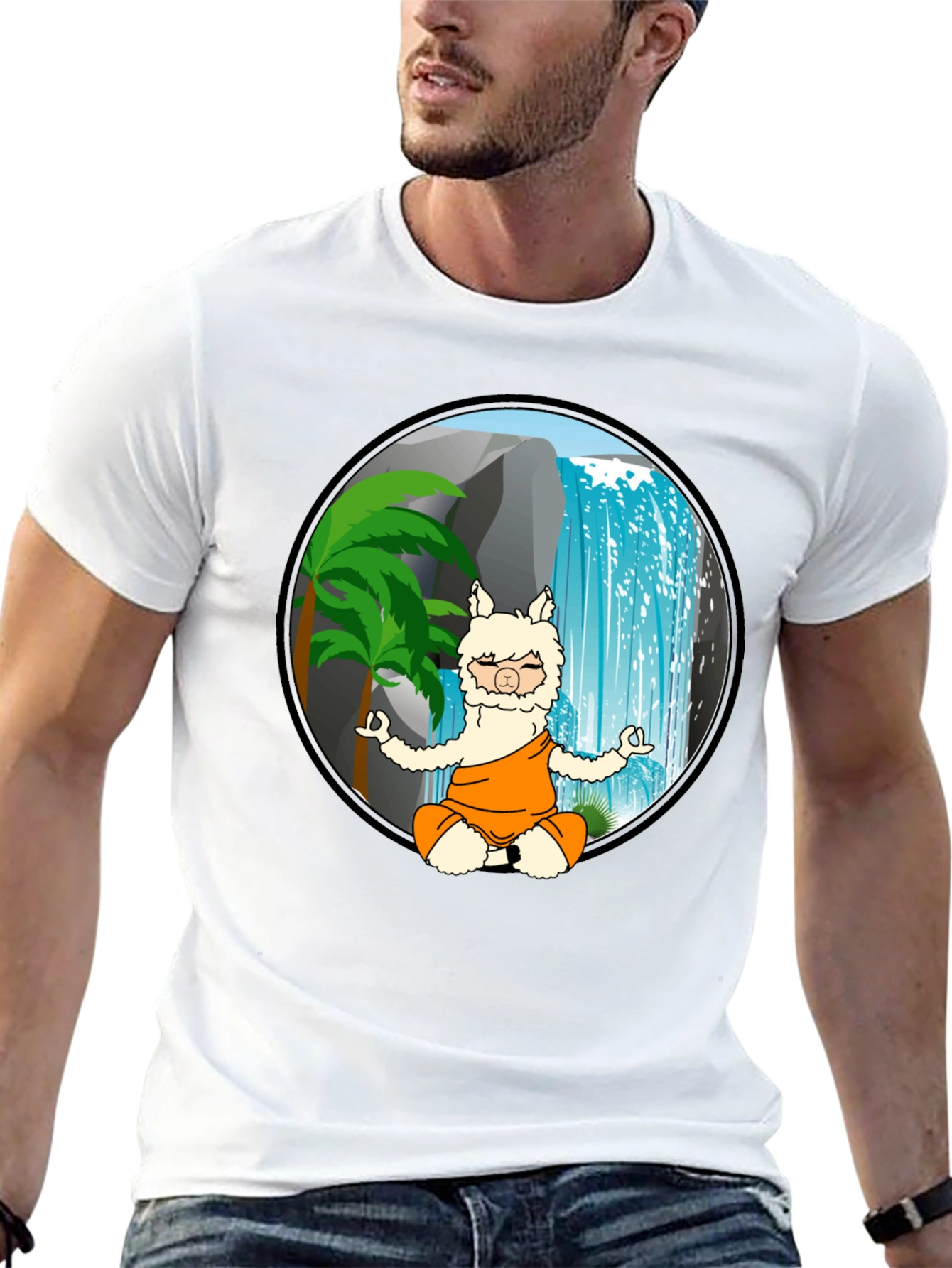 Black Zen Llama T-Shirt - Meditating Alpaca Design view 13