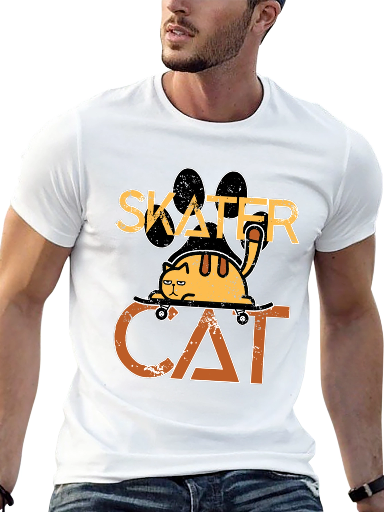 Black Skater Cat Graphic Tee - Cool & Funny Cat T-Shirt view 13