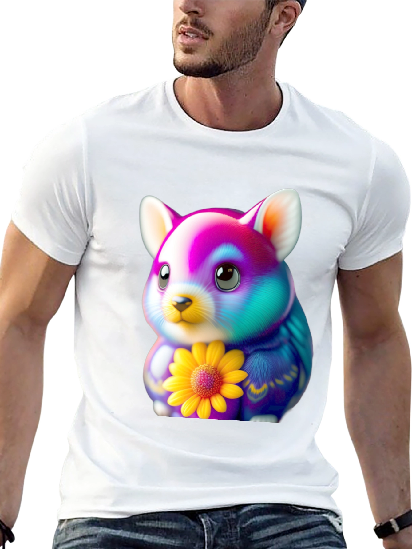 Black Cute Hamster T-Shirt with Sunflower Graphic view 13