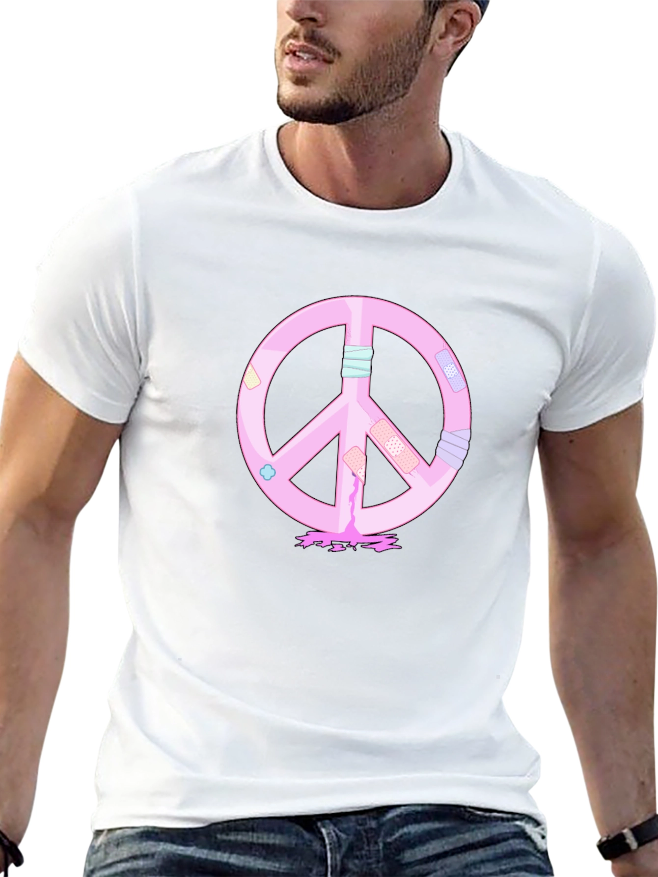 Black Peace Sign T-Shirt - Pink Bandage Design view 13
