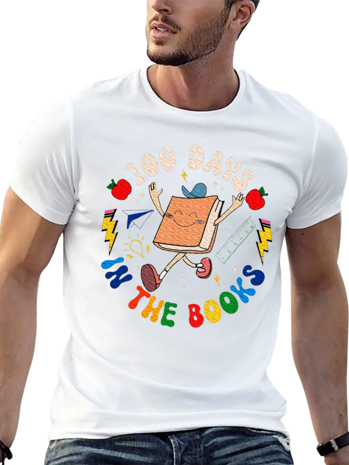 Black 100 Days in The Books T-Shirt - Cute Book Character view 13