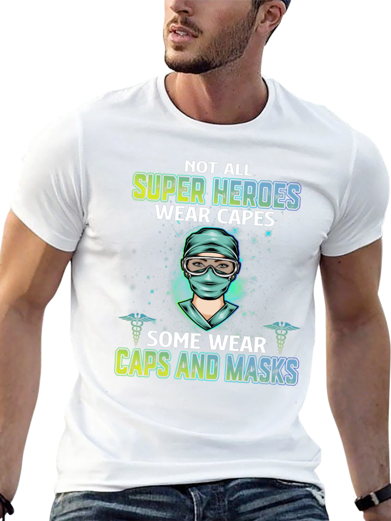 Black Heroic Caps and Masks T-Shirt view 13