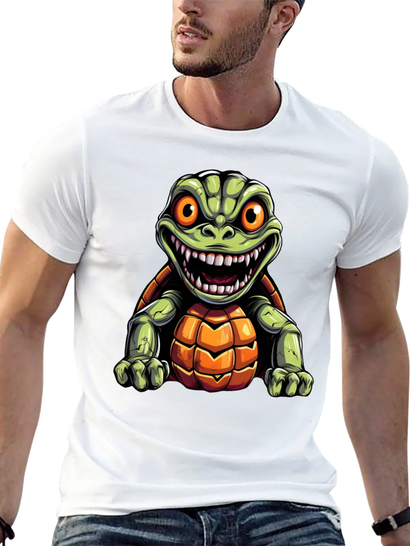 Black Men's Black T-Shirt with Cartoon Turtle Graphic view 13