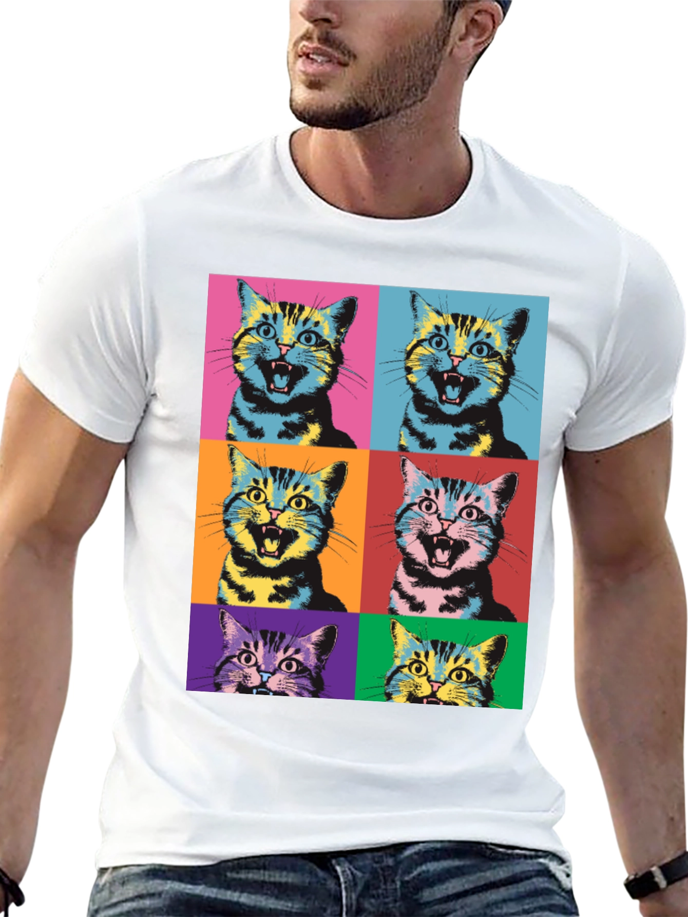 Black Pop Art Cat Graphic T-Shirt - Unique Style view 13