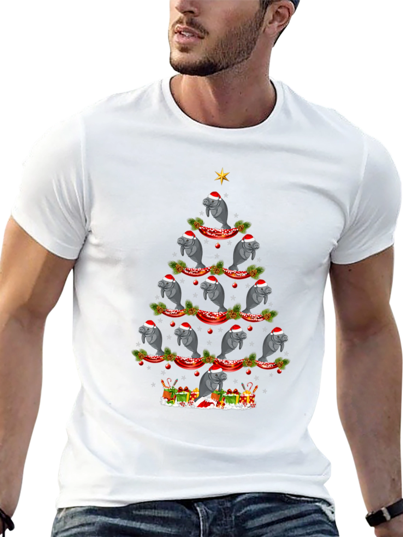 Black Manatee Christmas Tree Graphic Tee - Holiday Fun view 13