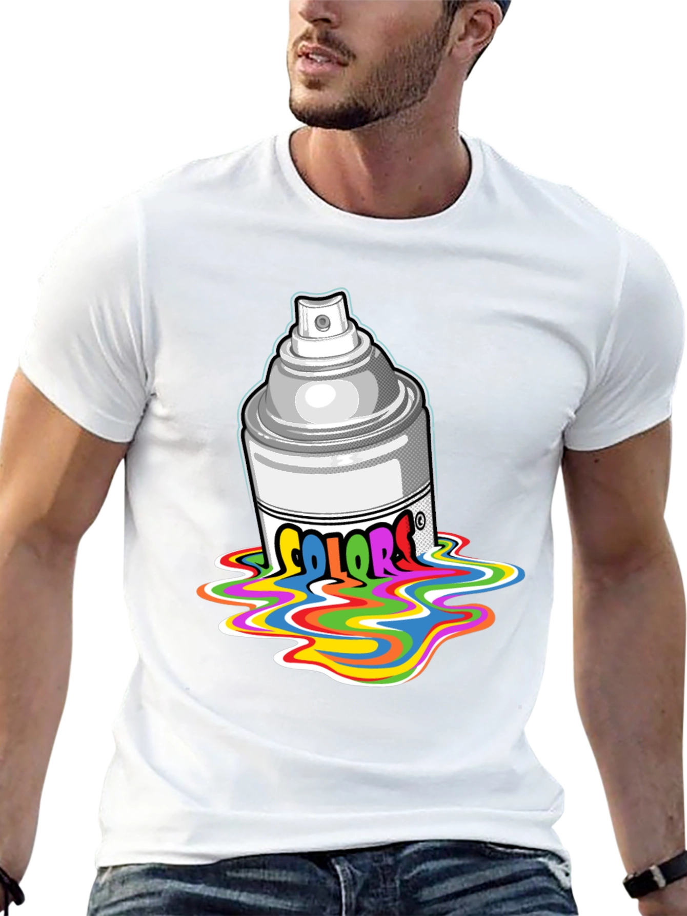 Black Colorful Spray Paint T-Shirt view 13