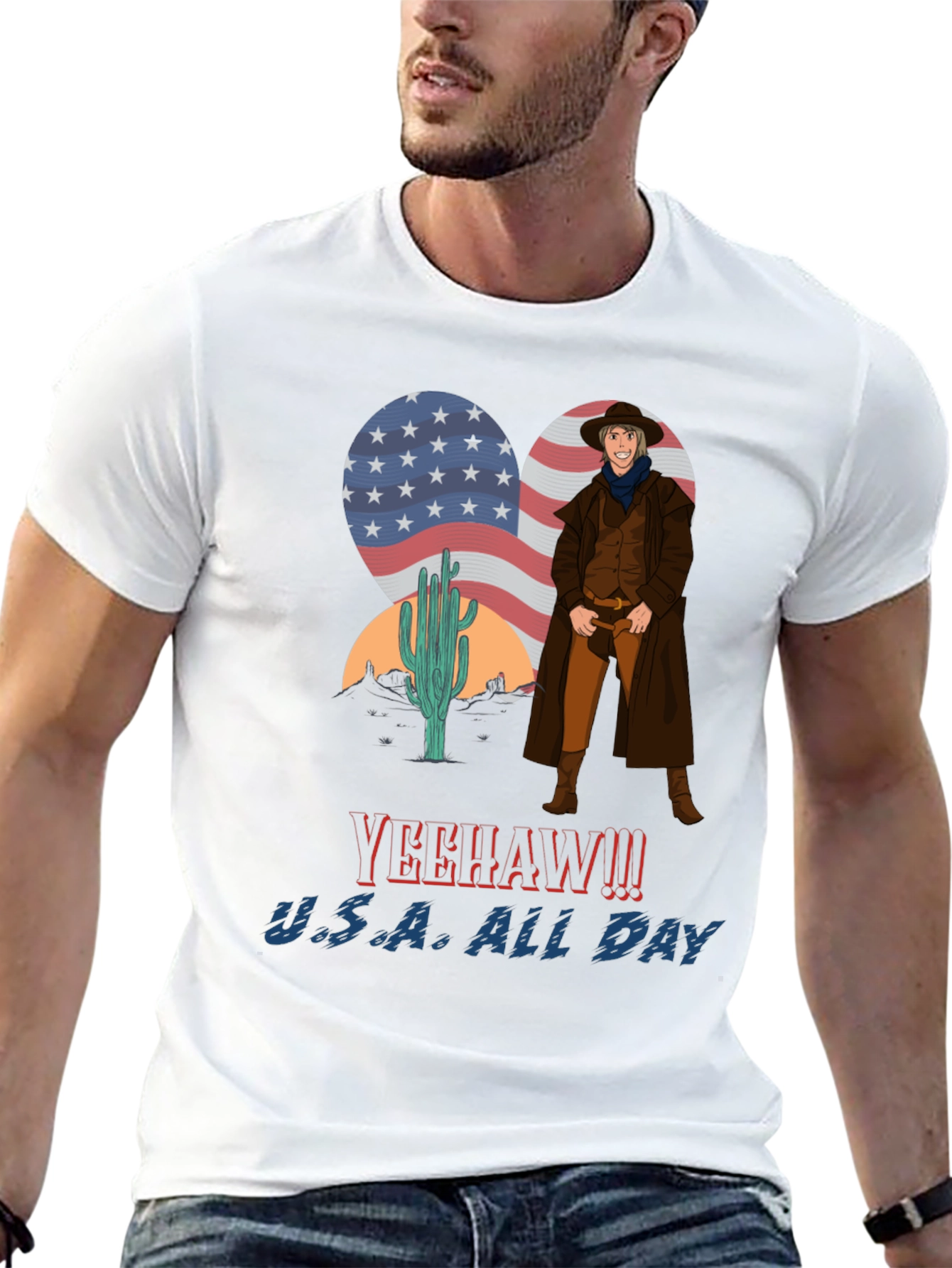 Black Yeehaw U.S.A. All Day Cowboy T-Shirt view 13