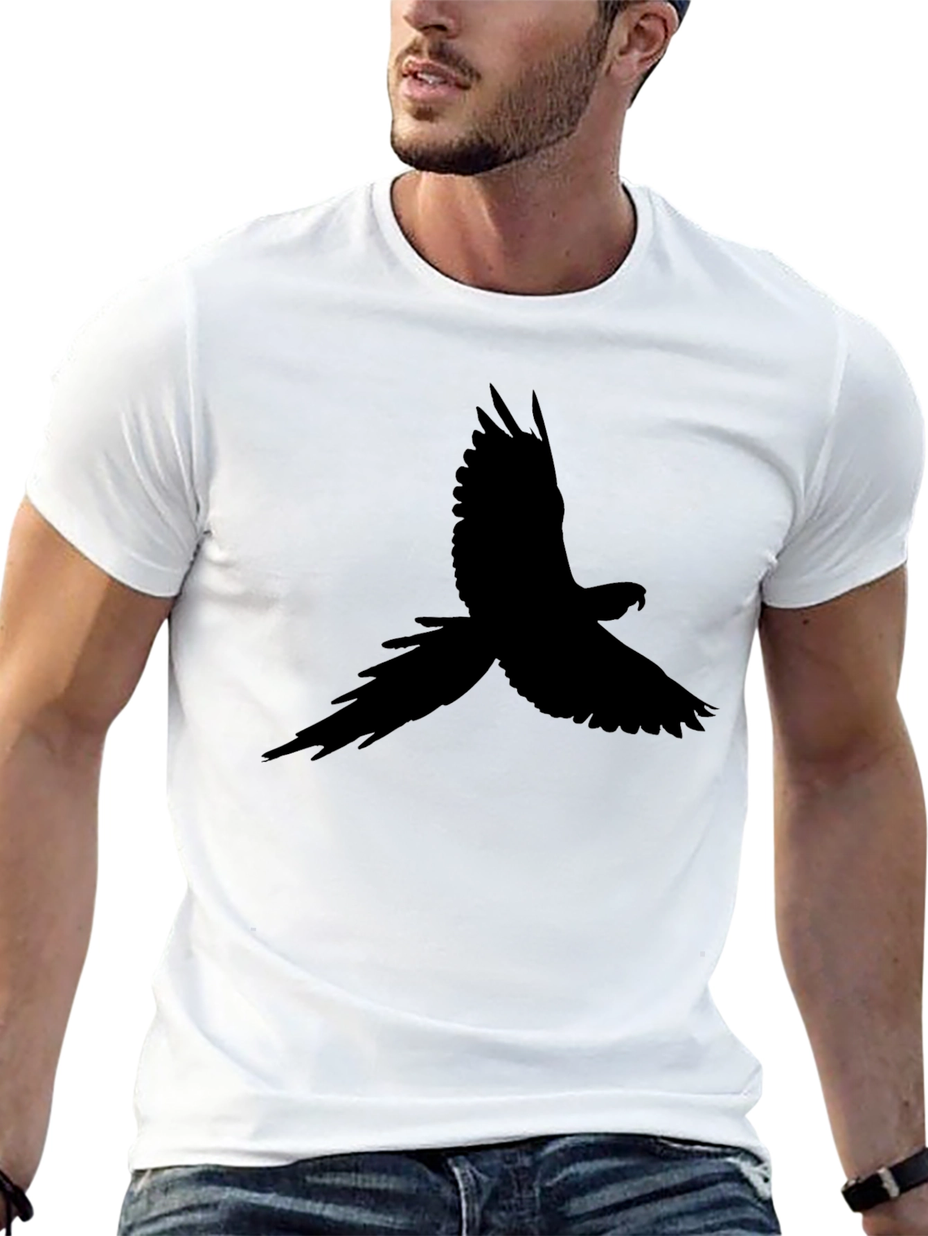 Black Black T-Shirt with Bird Silhouette Design view 13