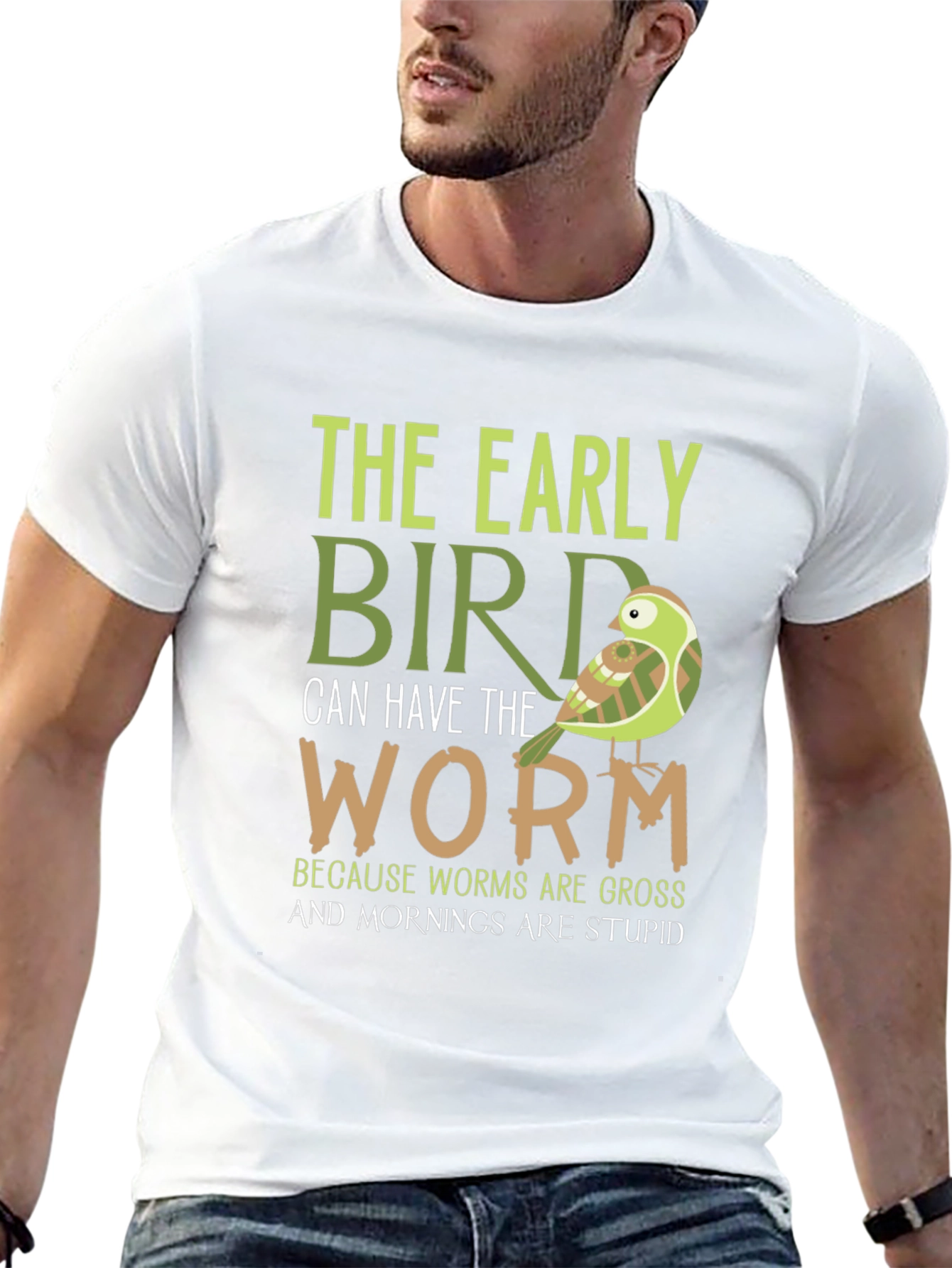 Black Early Bird Graphic Tee - Funny Bird & Worm T-Shirt view 13