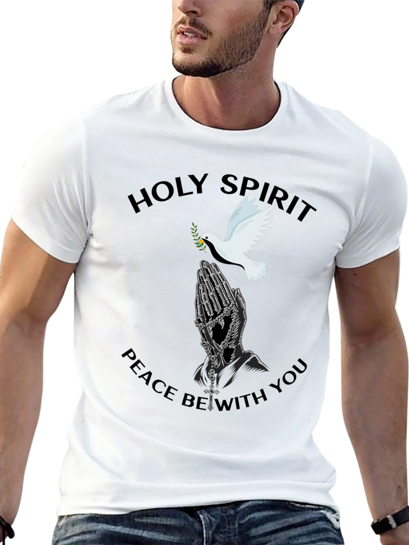 Black Holy Spirit Dove Graphic Black T-Shirt view 13