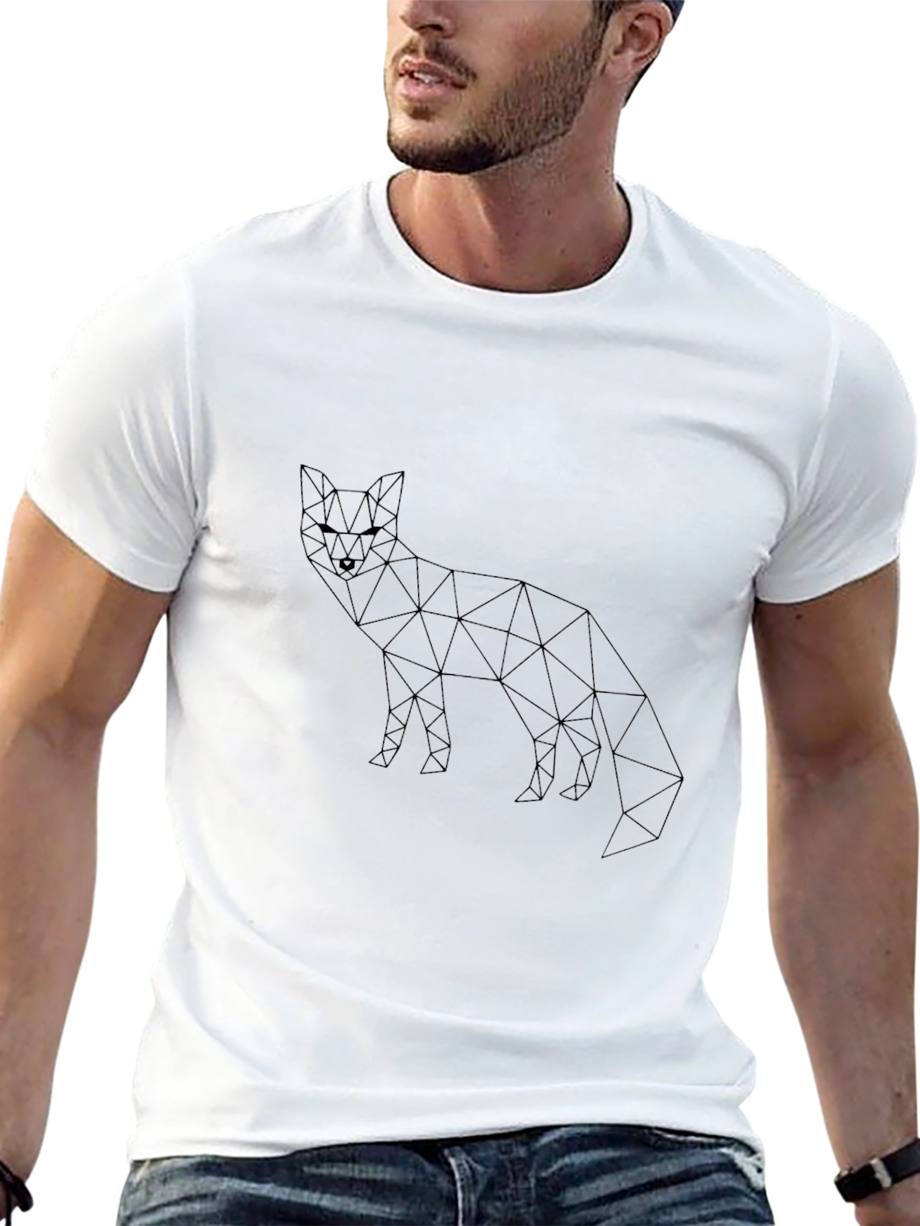 Black Geometric Fox Graphic Tee - Stylish Men's Black T-Shirt view 13