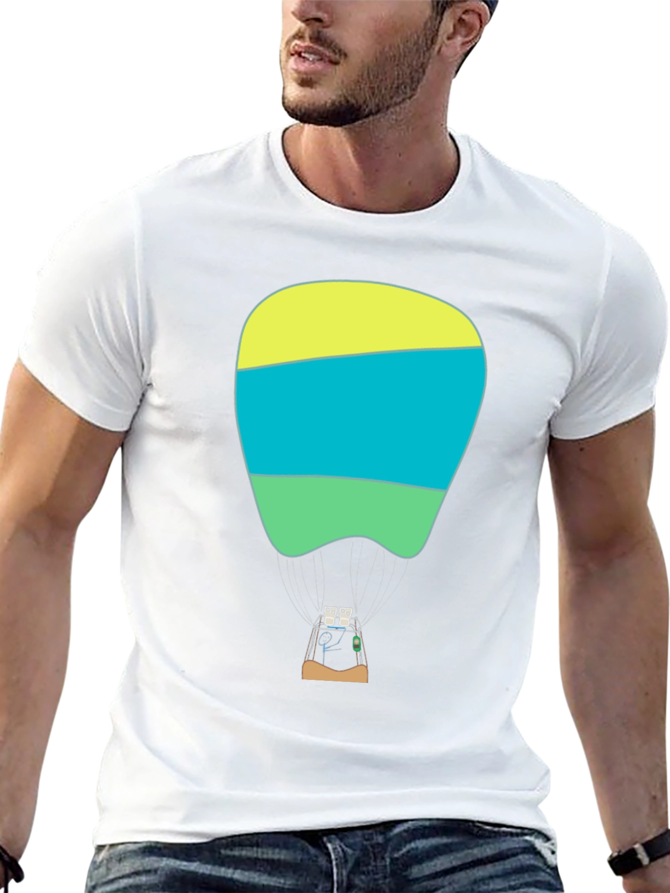 Black Funny Hot Air Balloon Graphic T-Shirt view 13