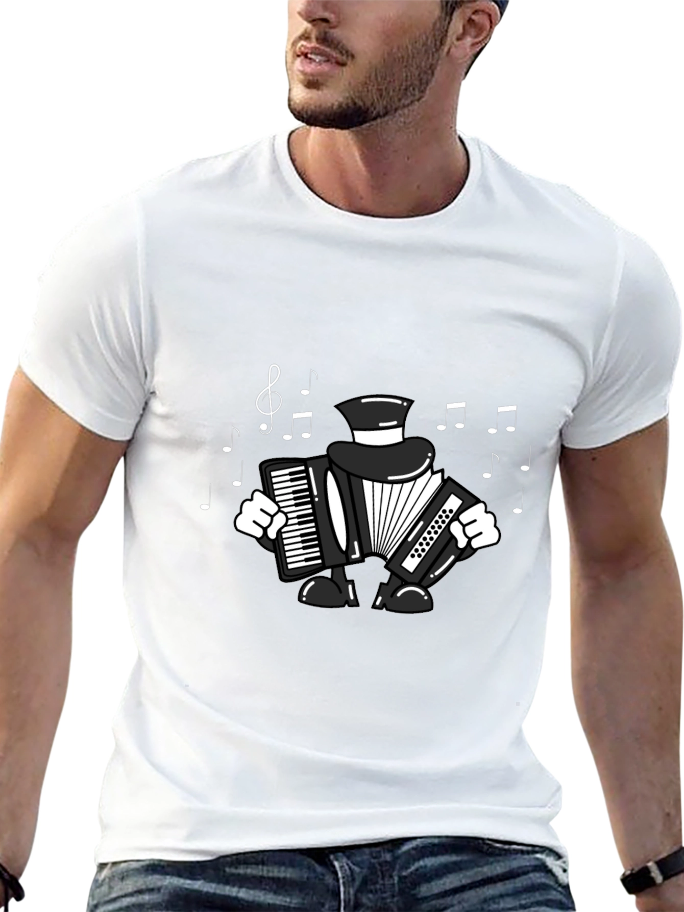 Black Accordion Player T-Shirt - Musical Design view 13