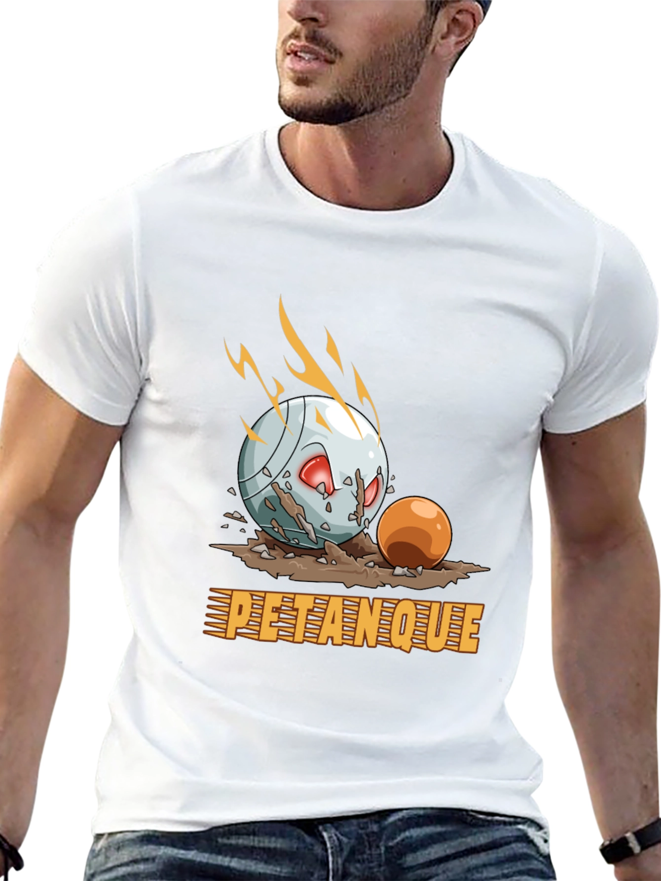 Black Petanque Cartoon Graphic Tee - Black Cotton T-Shirt view 13