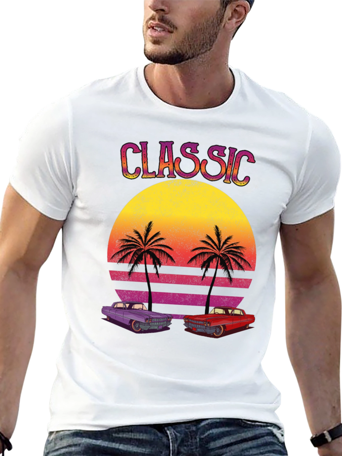 Black Classic Cars Sunset Graphic Tee view 13