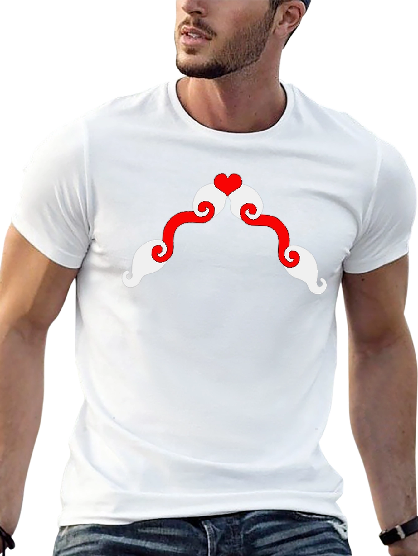 Black Whimsical Mustache Heart Graphic Tee view 13