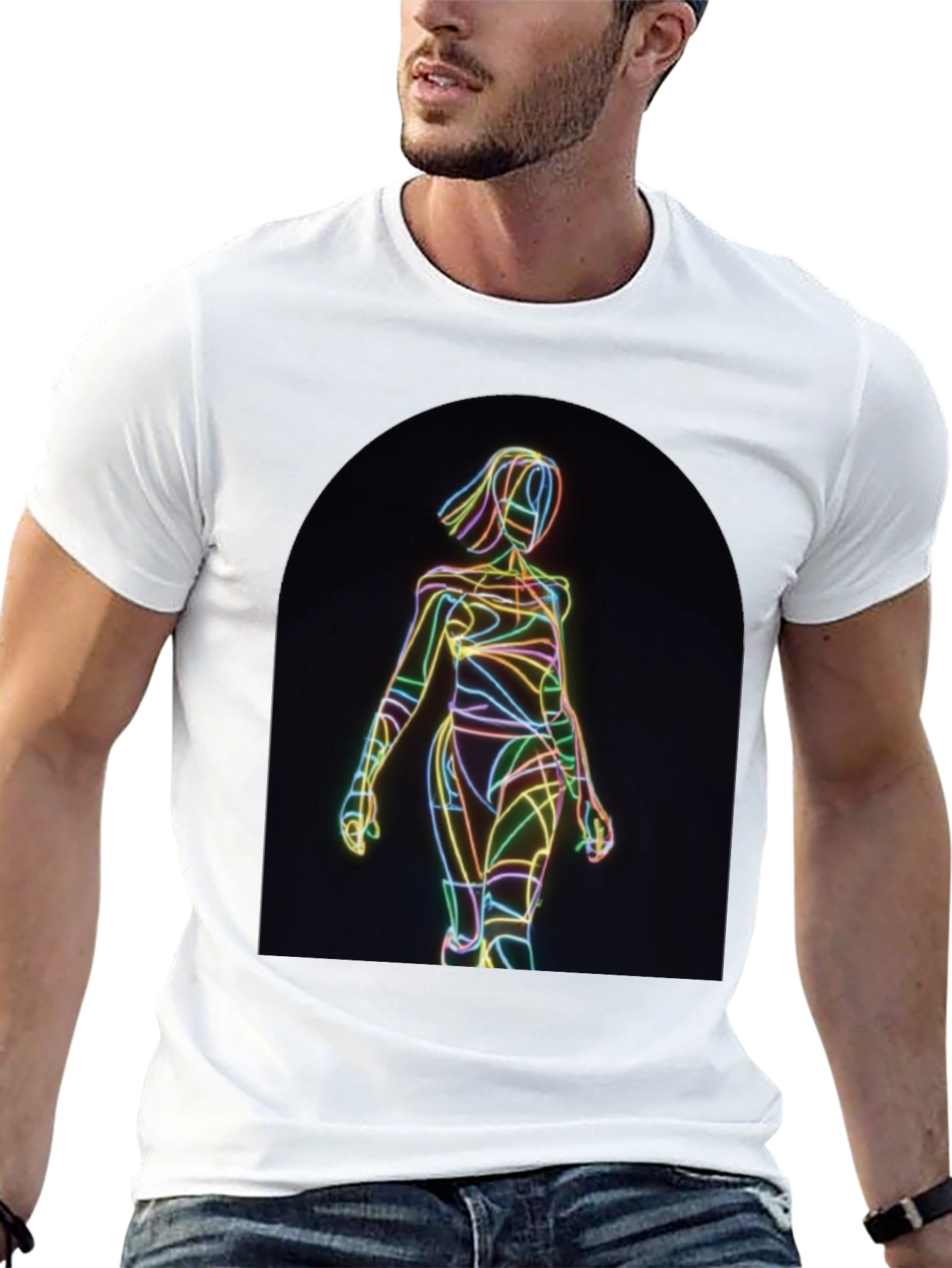 Black Neon Line Art Graphic Black T-Shirt view 13